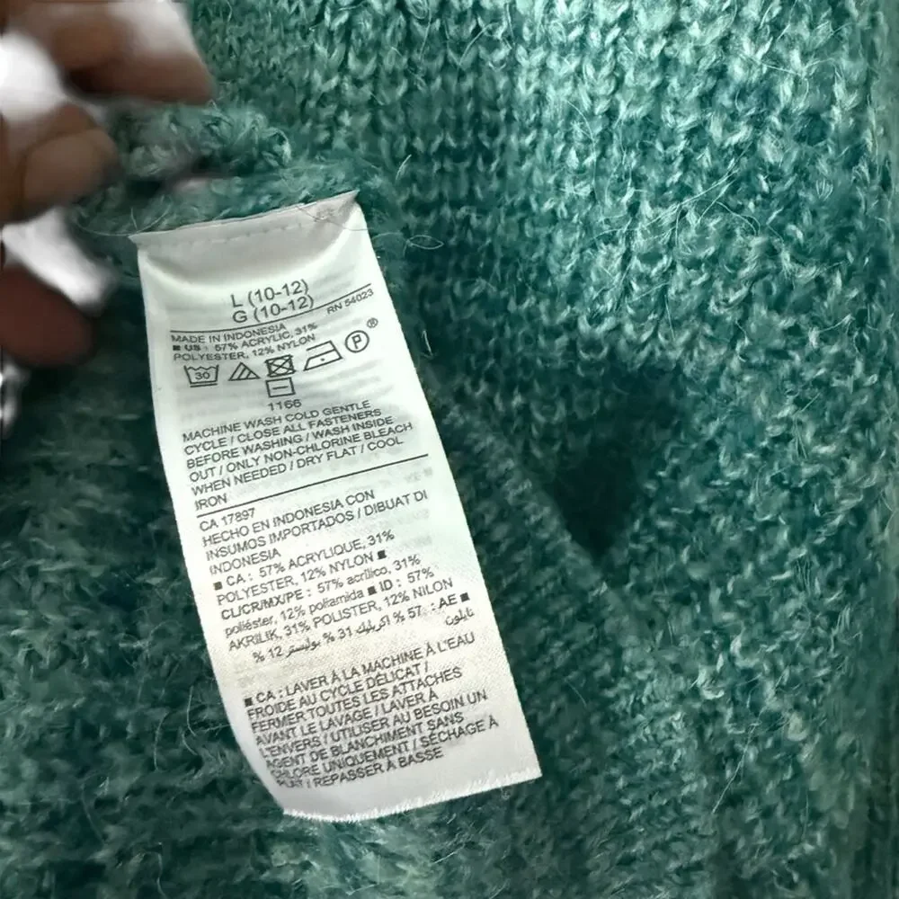 Old Navy Long Sleeve Marled V Neck Button Front Crochet Cardigan Teal L Girls